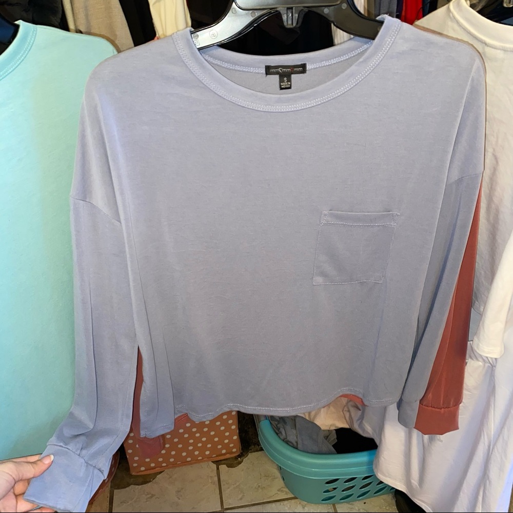 mm mm mm Long Sleeve Crop Top with pocket